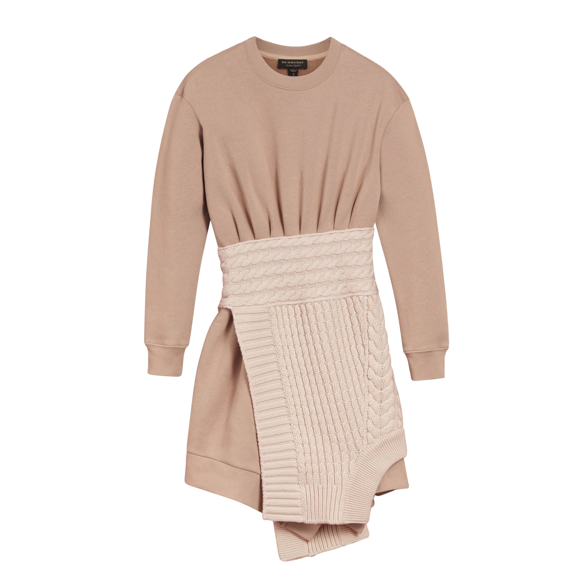 Robe sweat-shirt avec panneaux en maille torsadée en cachemire - Natural White