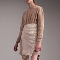Robe sweat-shirt avec panneaux en maille torsadée en cachemire - Natural White