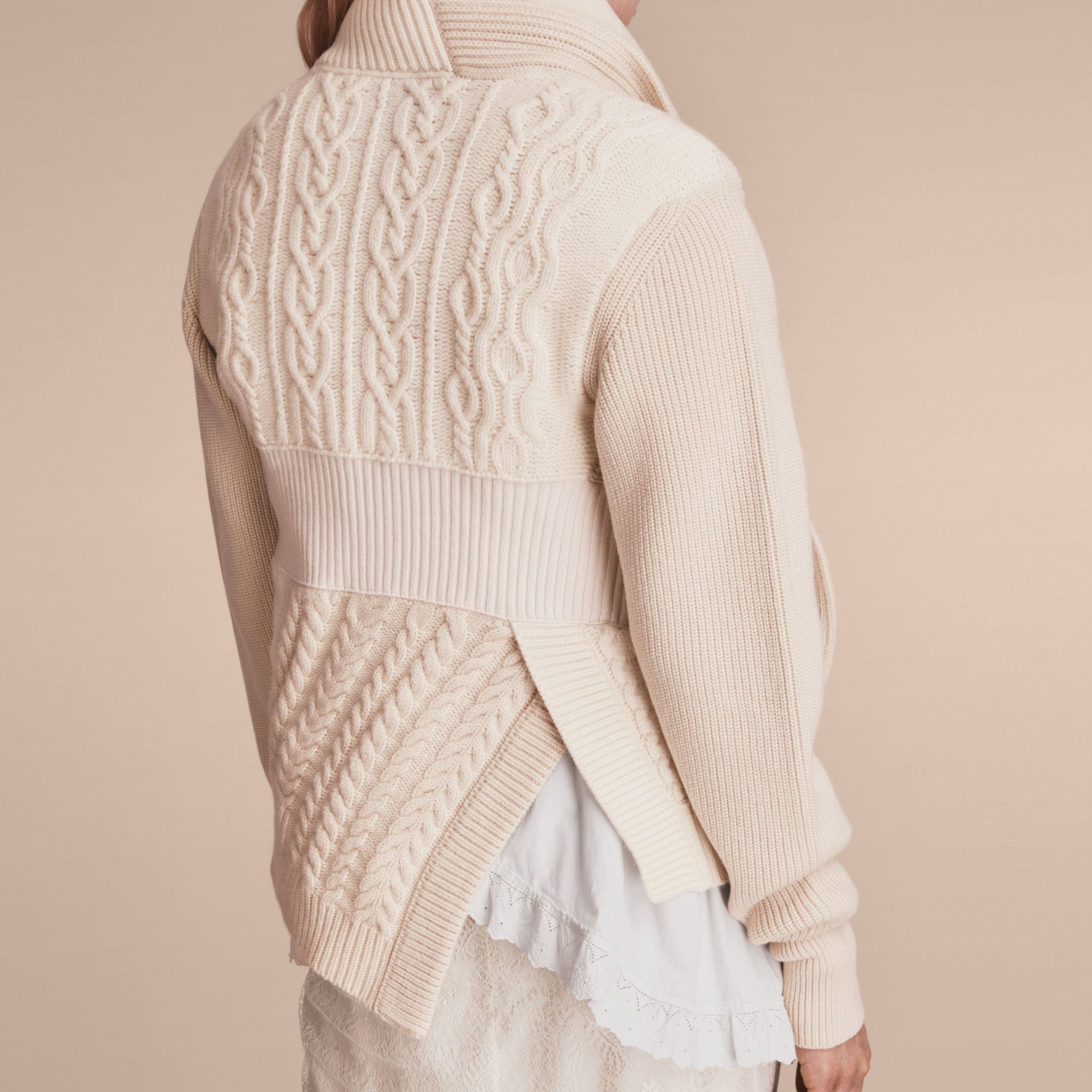 Veste en maille de laine et cachemire avec col en shearling - Natural White