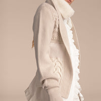 Veste en maille de laine et cachemire avec col en shearling - Natural White