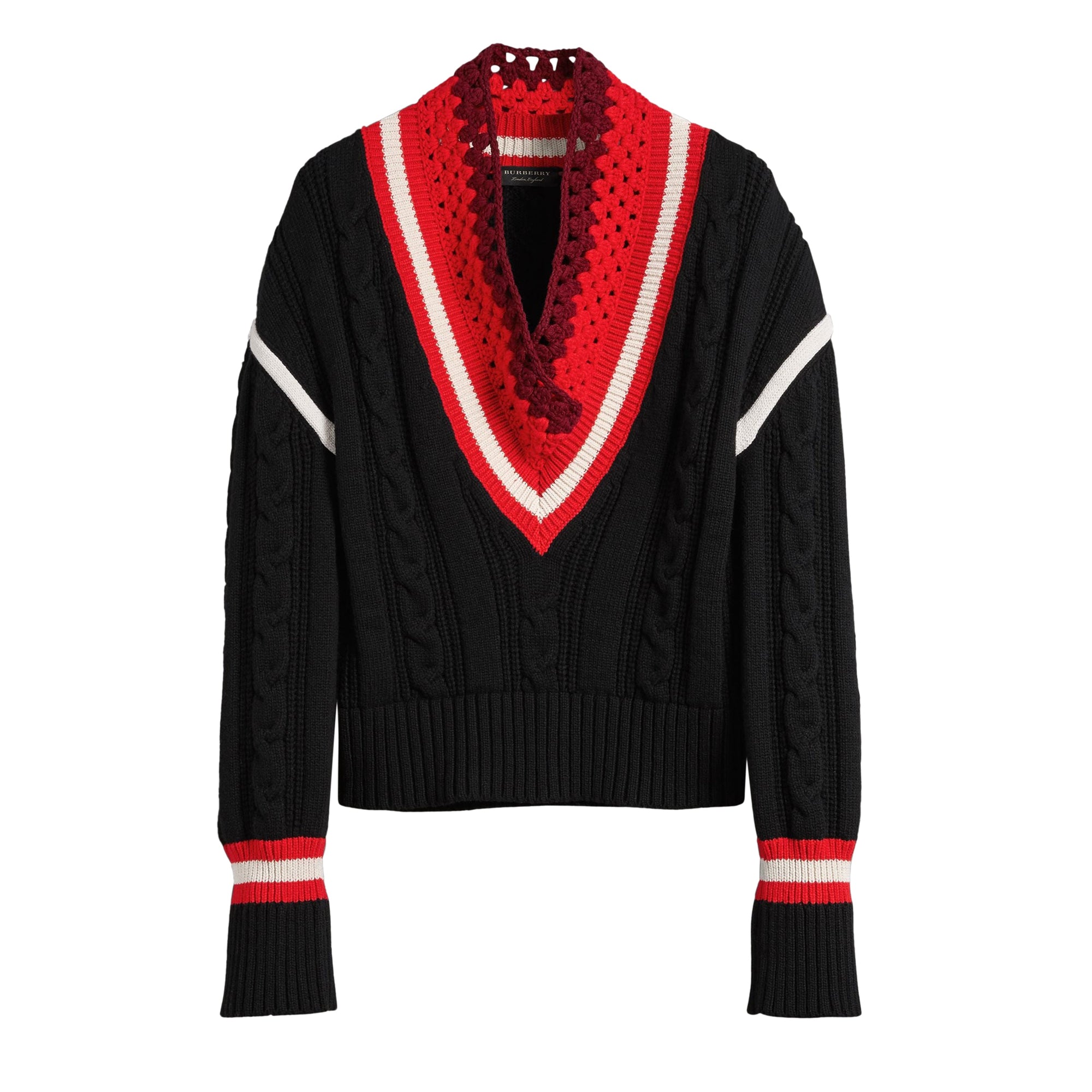 Pull de style cricket en laine et cachemire avec col en crochet - Black