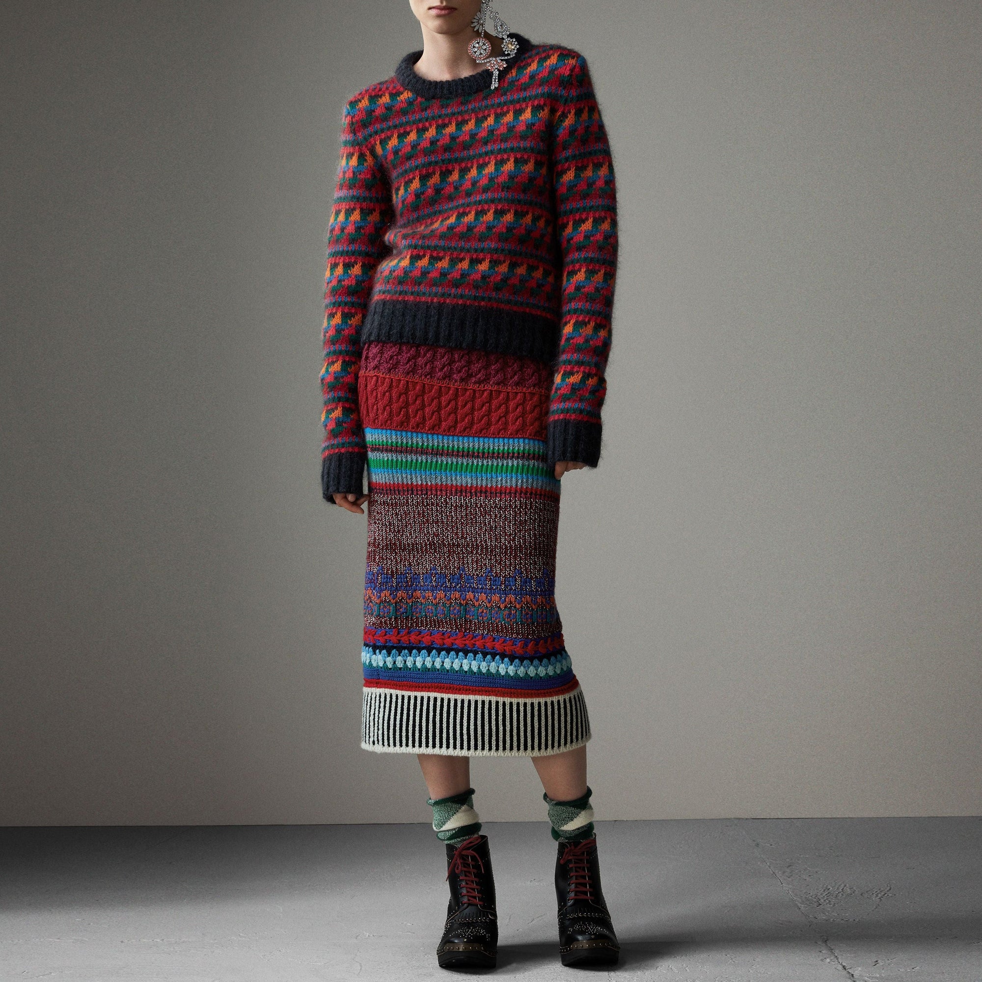 Jupe détails crochetés en cachemire & laine - Multicolour