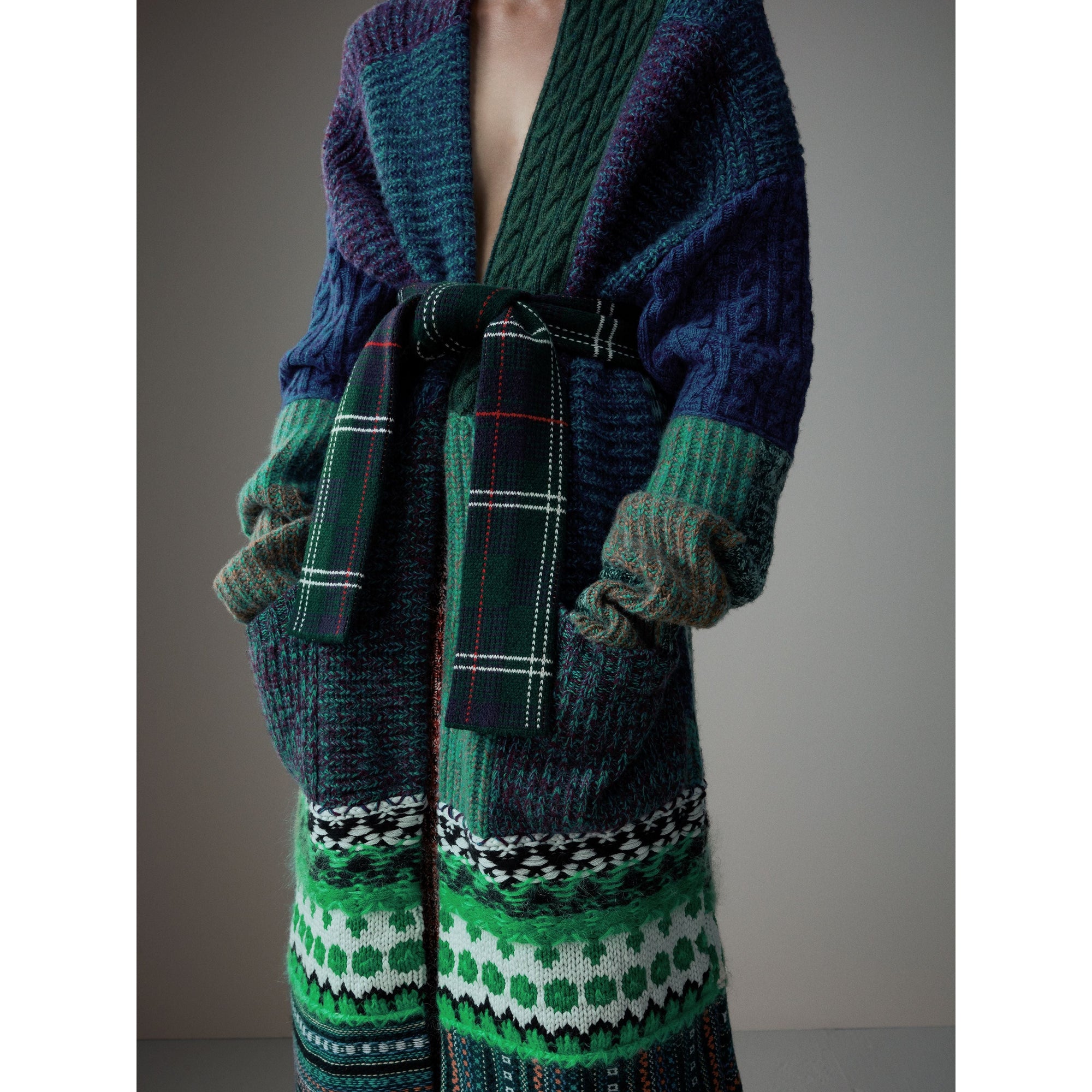 Manteau cardigan en laine mohair et cachemire façon patchwork - Hydrangea Blue