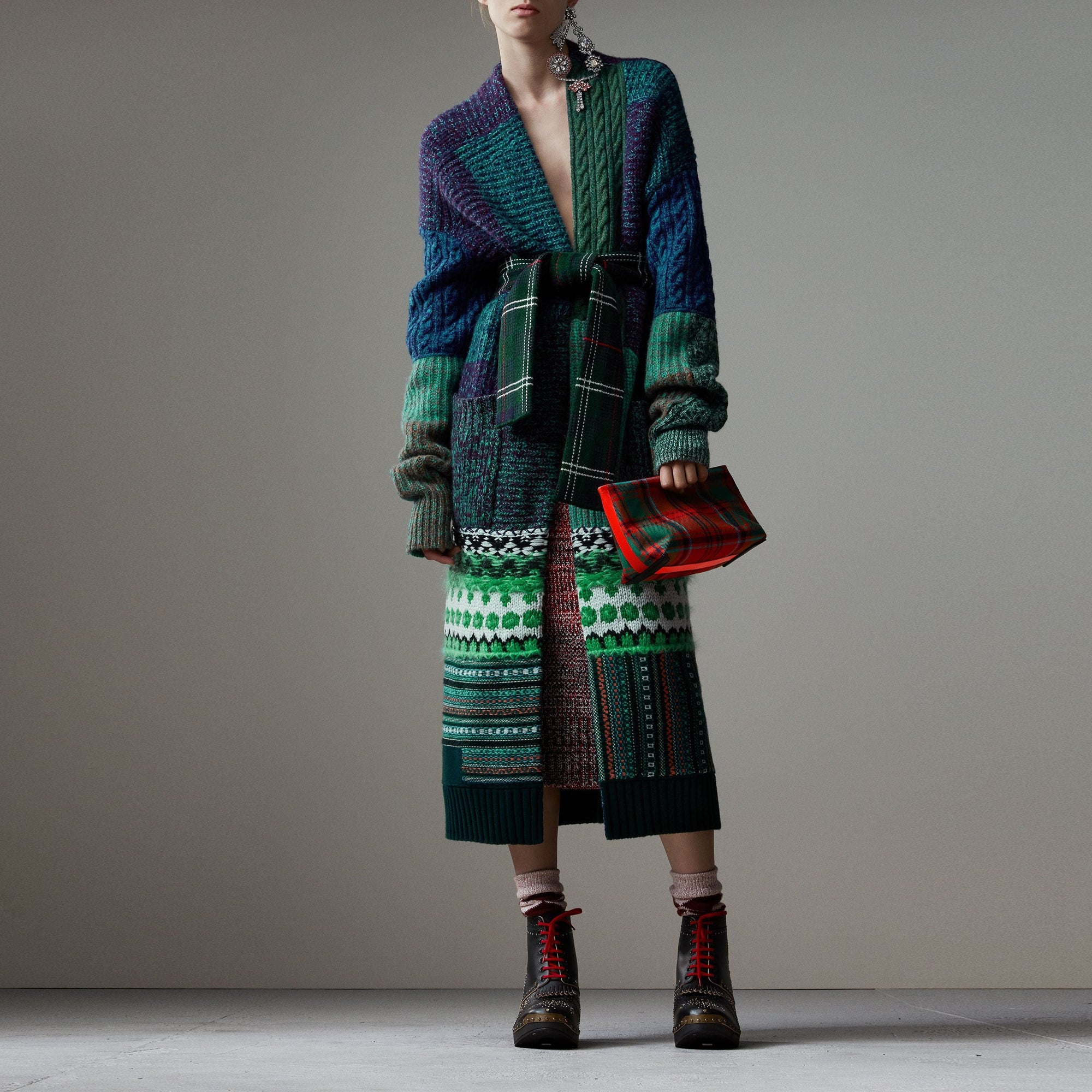 Manteau cardigan en laine mohair et cachemire façon patchwork - Hydrangea Blue