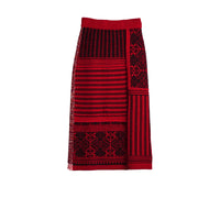Jupe torsadée en cachemire & laine motif géométrique - Red & Black
