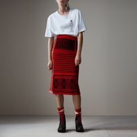 Jupe torsadée en cachemire & laine motif géométrique - Red & Black