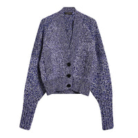 Cardigan en mouliné de cachemire coton et laine mélangés  - Bright Navy & Black