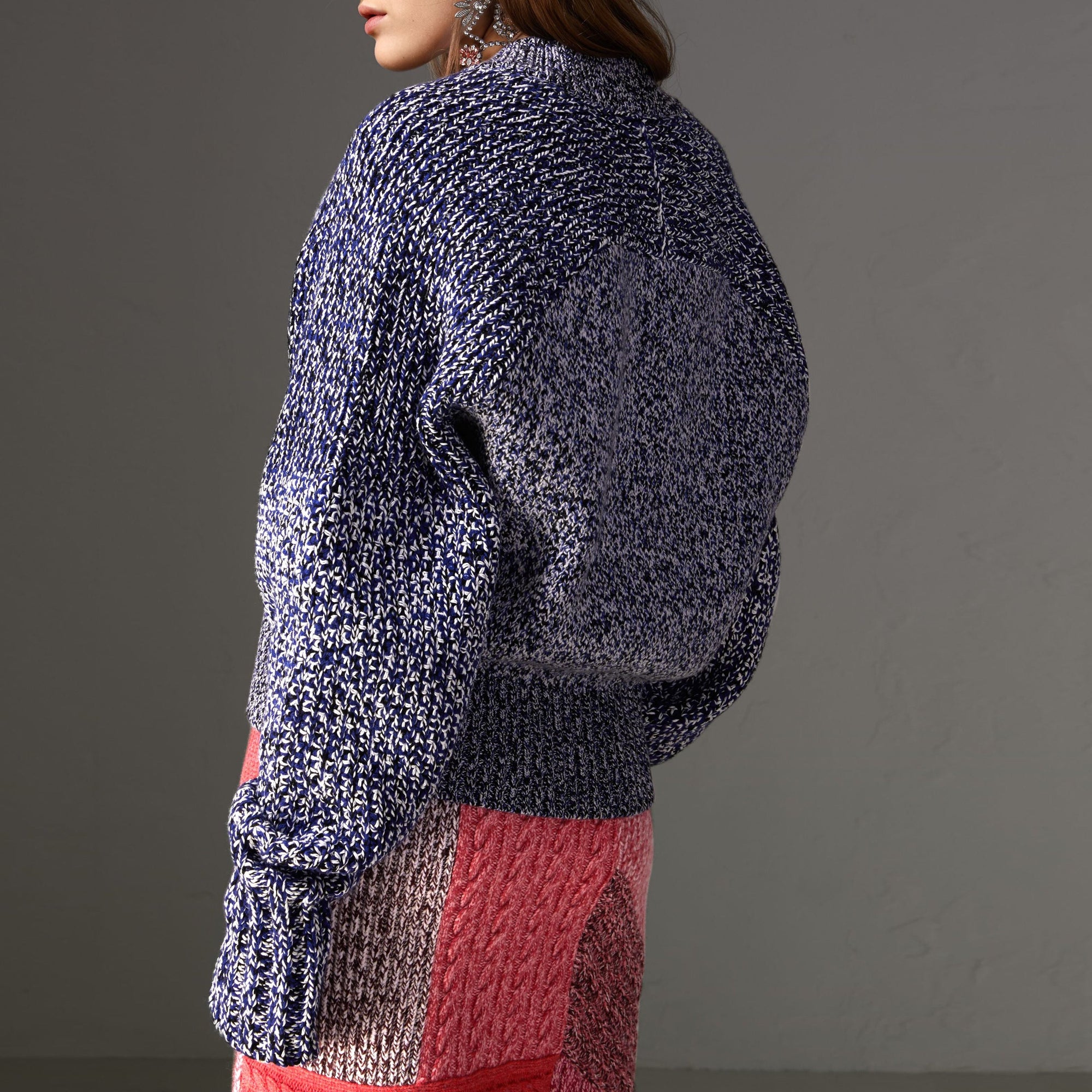 Cardigan en mouliné de cachemire coton et laine mélangés  - Bright Navy & Black