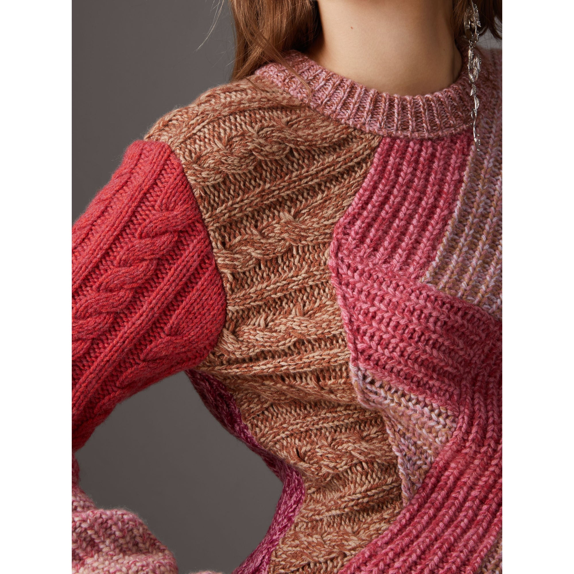 Pull façon patchwork en laine et cachemire moulinés - Multicolour