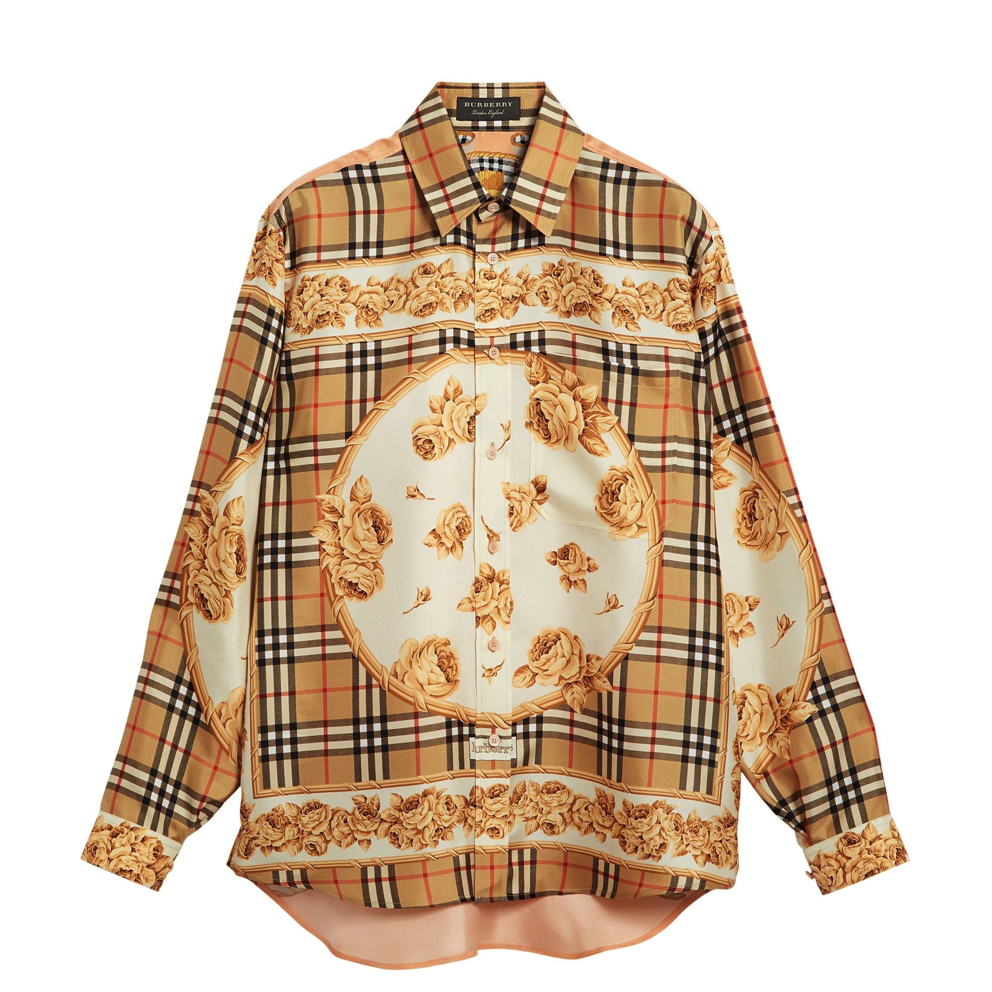Chemise en soie à imprimé écharpes d'archive - Antique Yellow