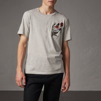 T-shirt en coton avec appliqué dessiné - Pale Grey Melange