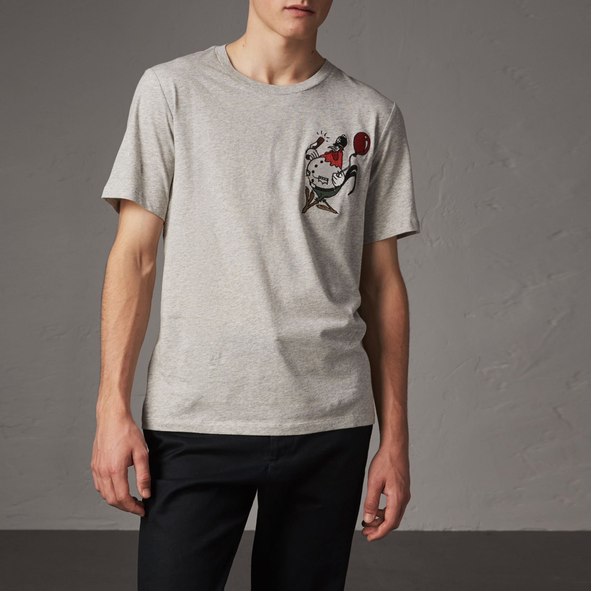 T-shirt en coton avec appliqué dessiné - Pale Grey Melange