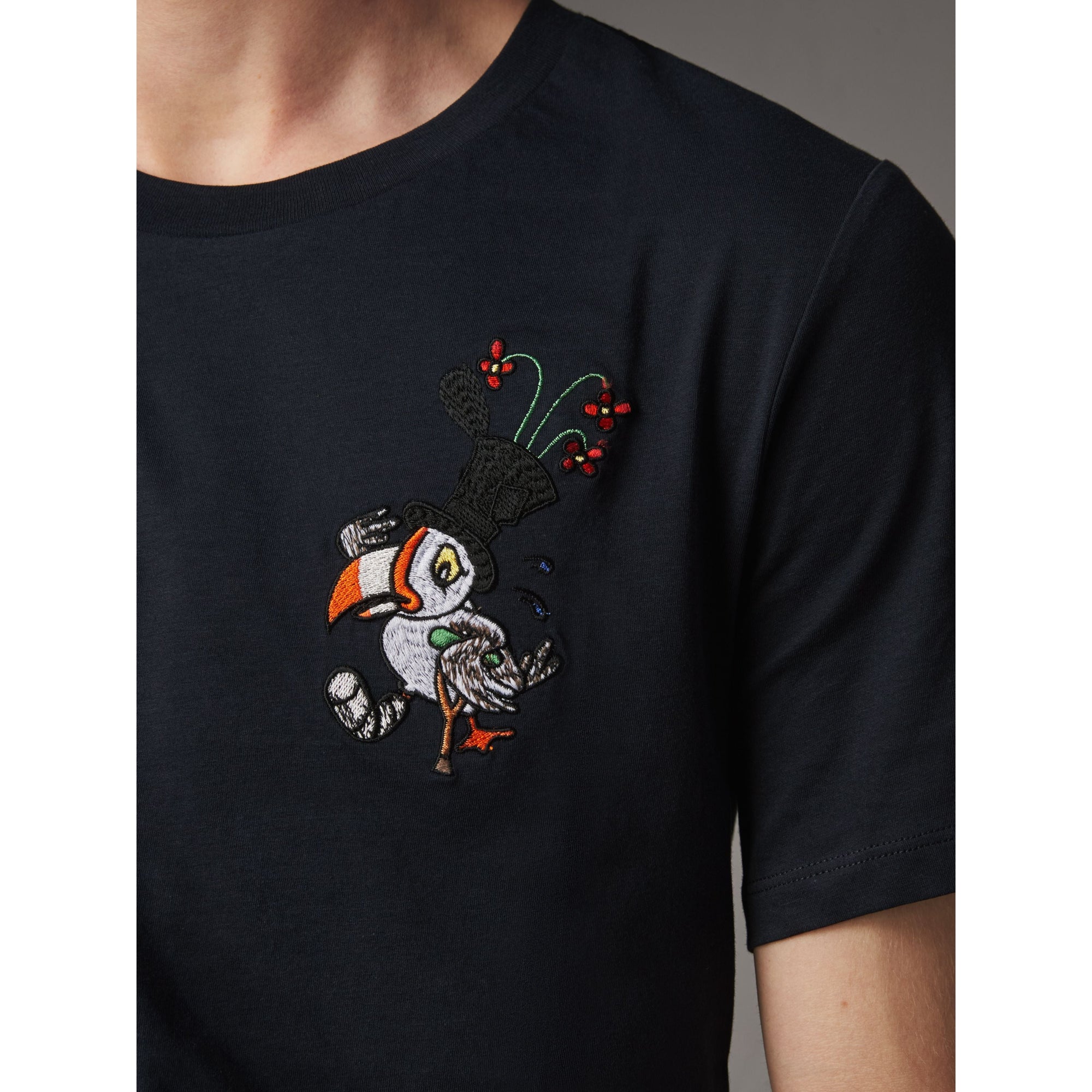 T-shirt en coton avec appliqué dessiné - Navy