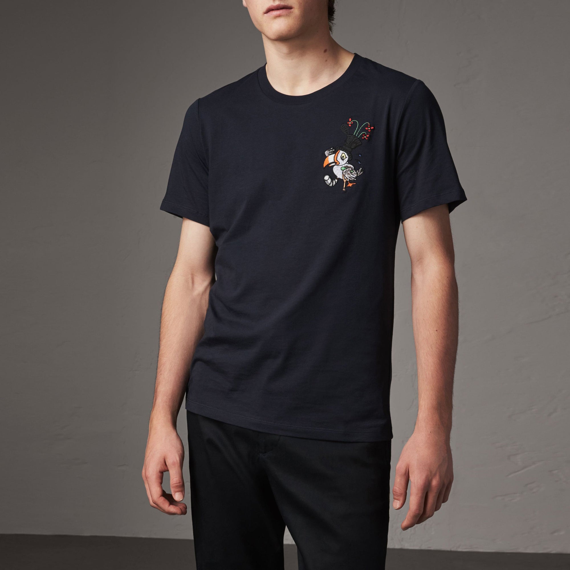 T-shirt en coton avec appliqué dessiné - Navy