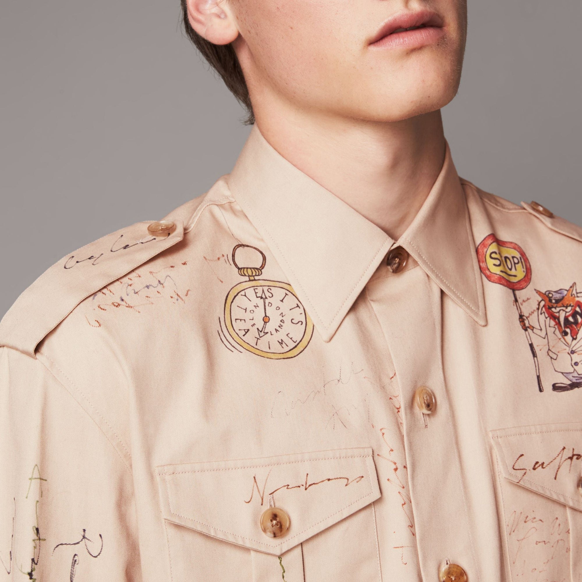 Chemise militaire en coton à imprimé humoristique - Sand