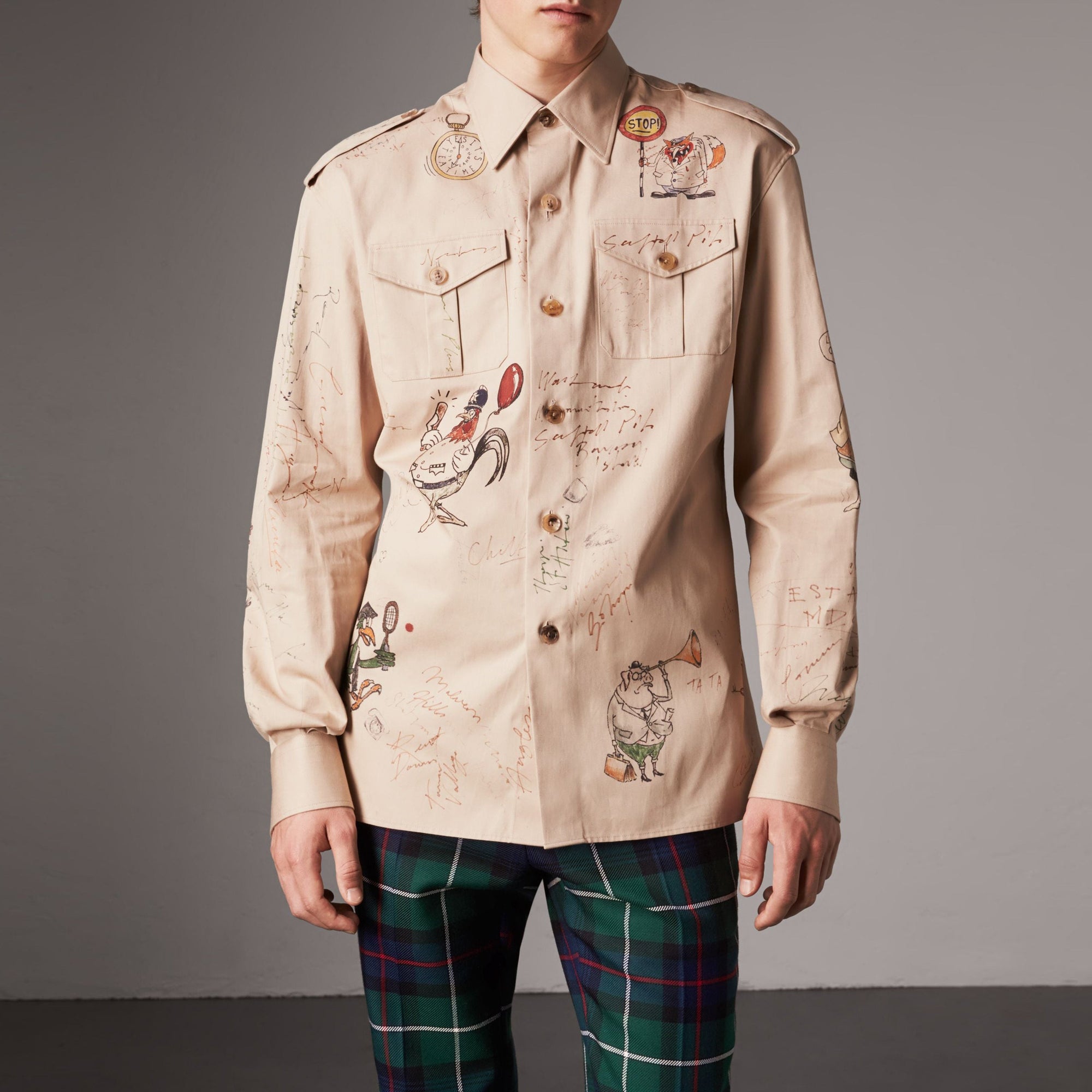 Chemise militaire en coton à imprimé humoristique - Sand