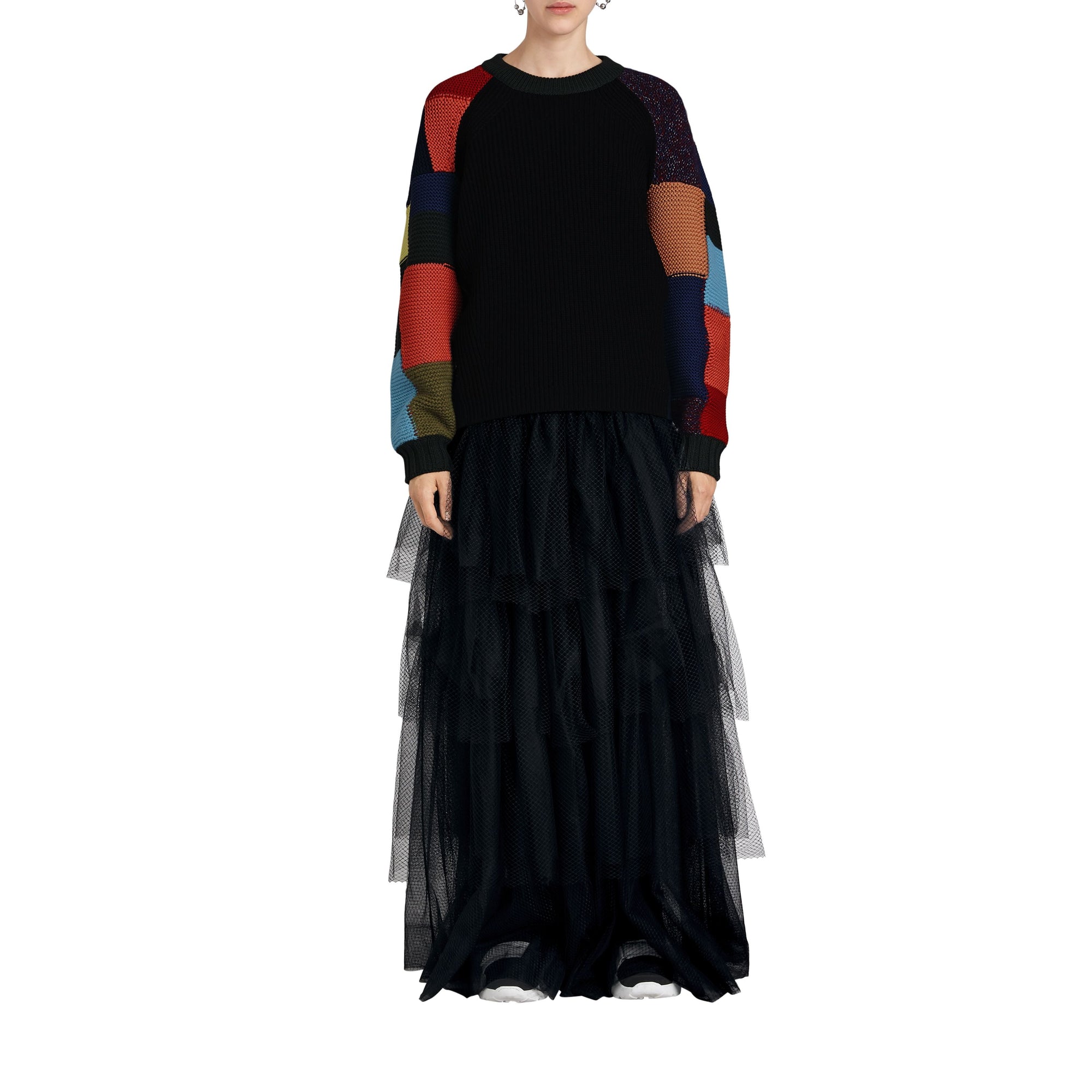 Jupe à volants en tulle filet ajouré - Black