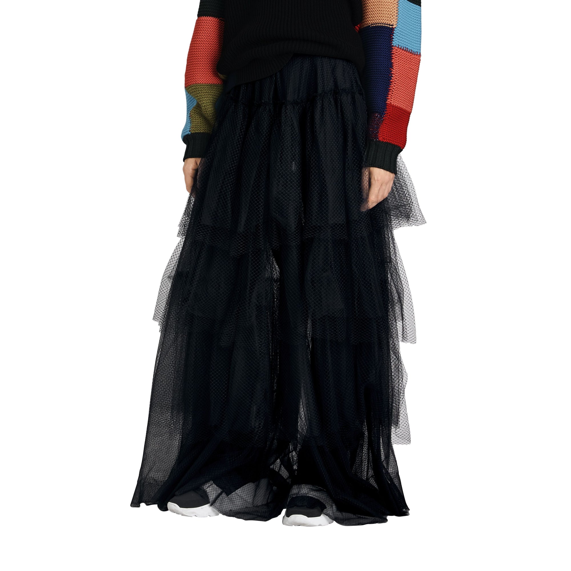 Jupe à volants en tulle filet ajouré - Black