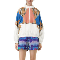 Veste de survêtement en soie à empiècement Vintage check - White