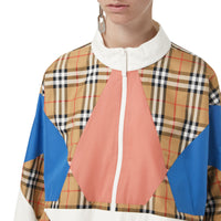 Veste de survêtement en soie à empiècement Vintage check - White