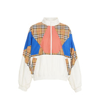 Veste de survêtement en soie à empiècement Vintage check - White