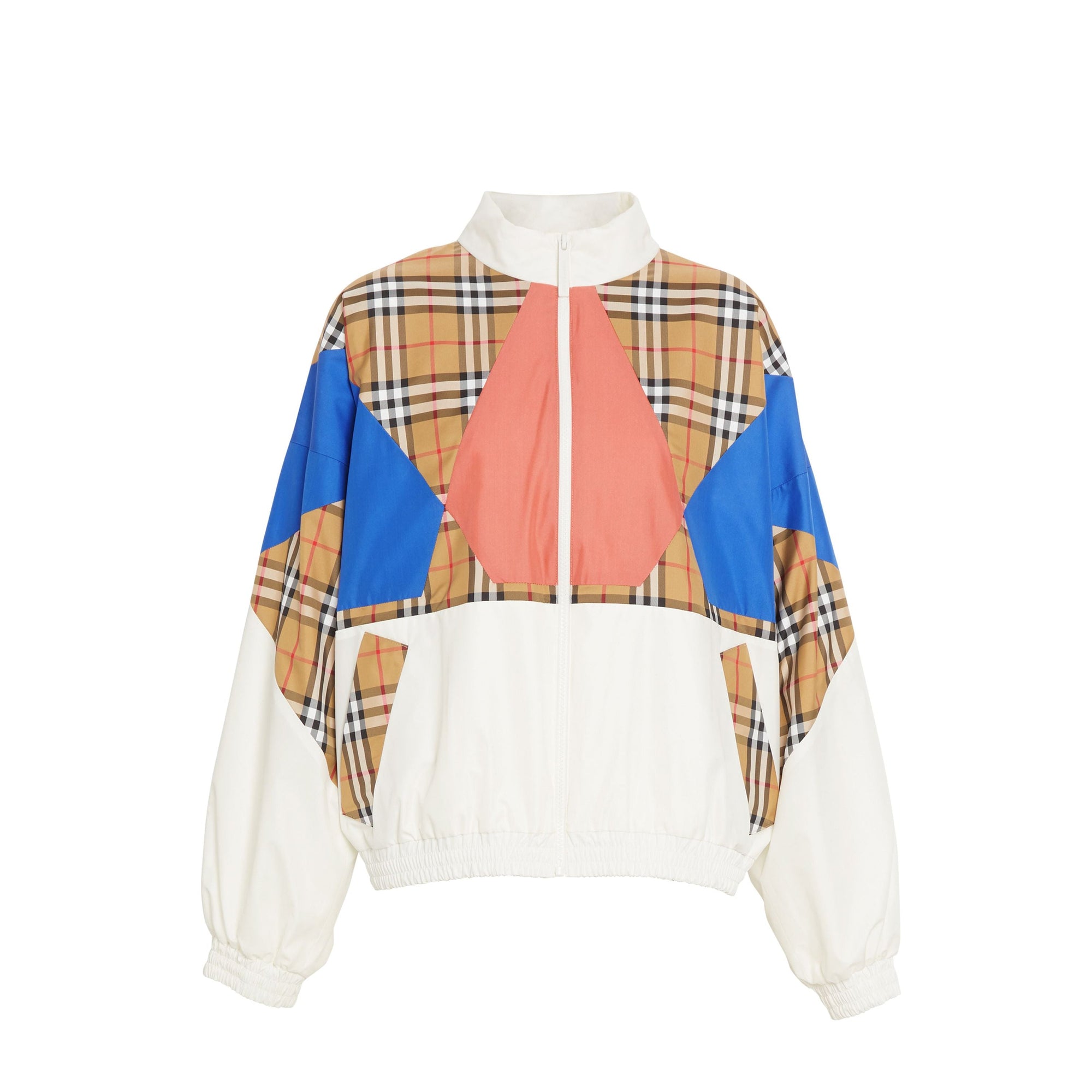Veste de survêtement en soie à empiècement Vintage check - White