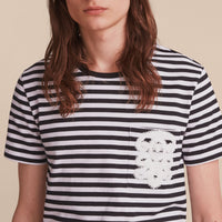 T-shirt marinière en coton avec appliqué en dentelle - Black & White