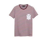 T-shirt marinière en coton avec appliqué en dentelle - Burgundy & White