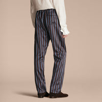 Pantalon de style pyjama en soie et coton à rayures - Navy