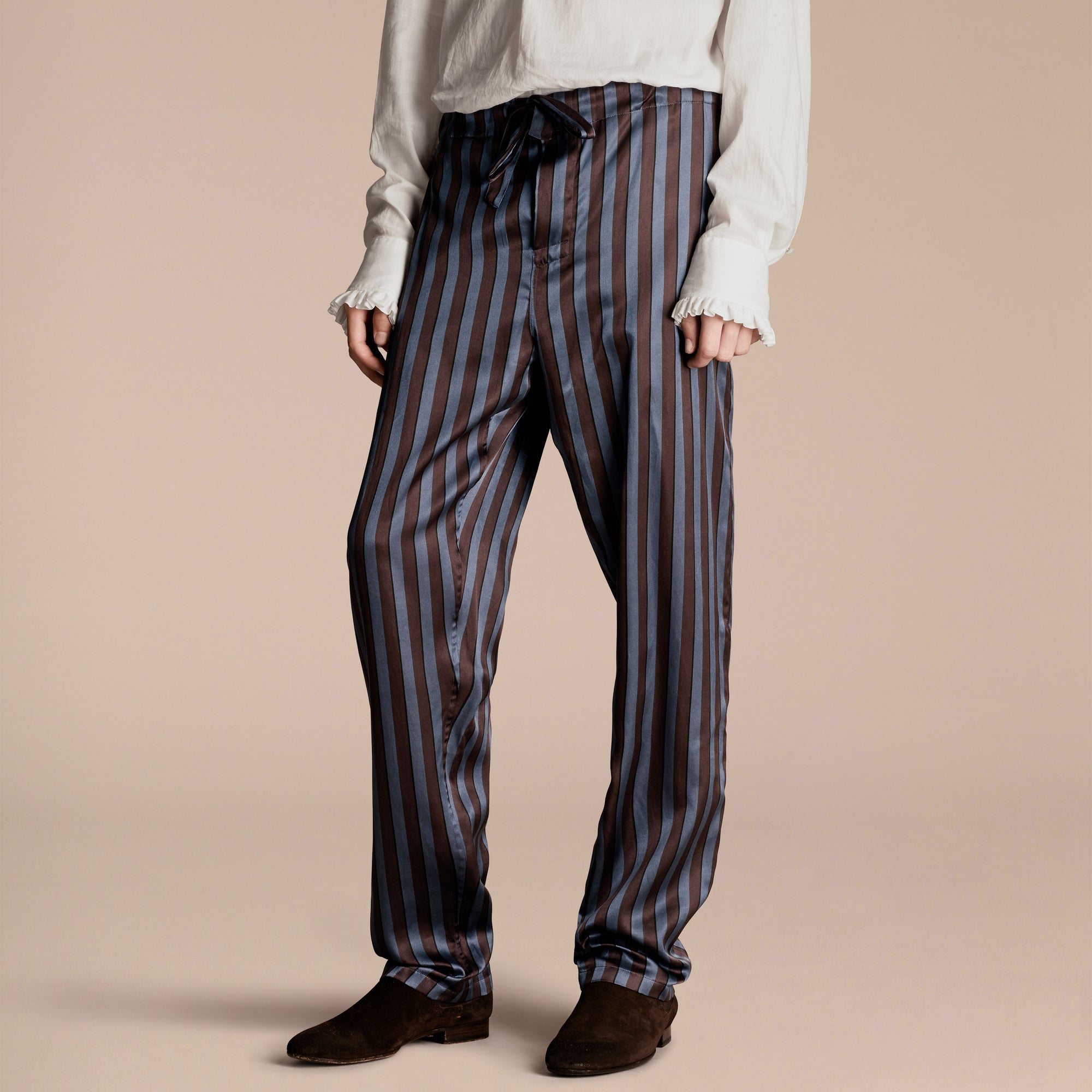 Pantalon de style pyjama en soie et coton à rayures - Navy