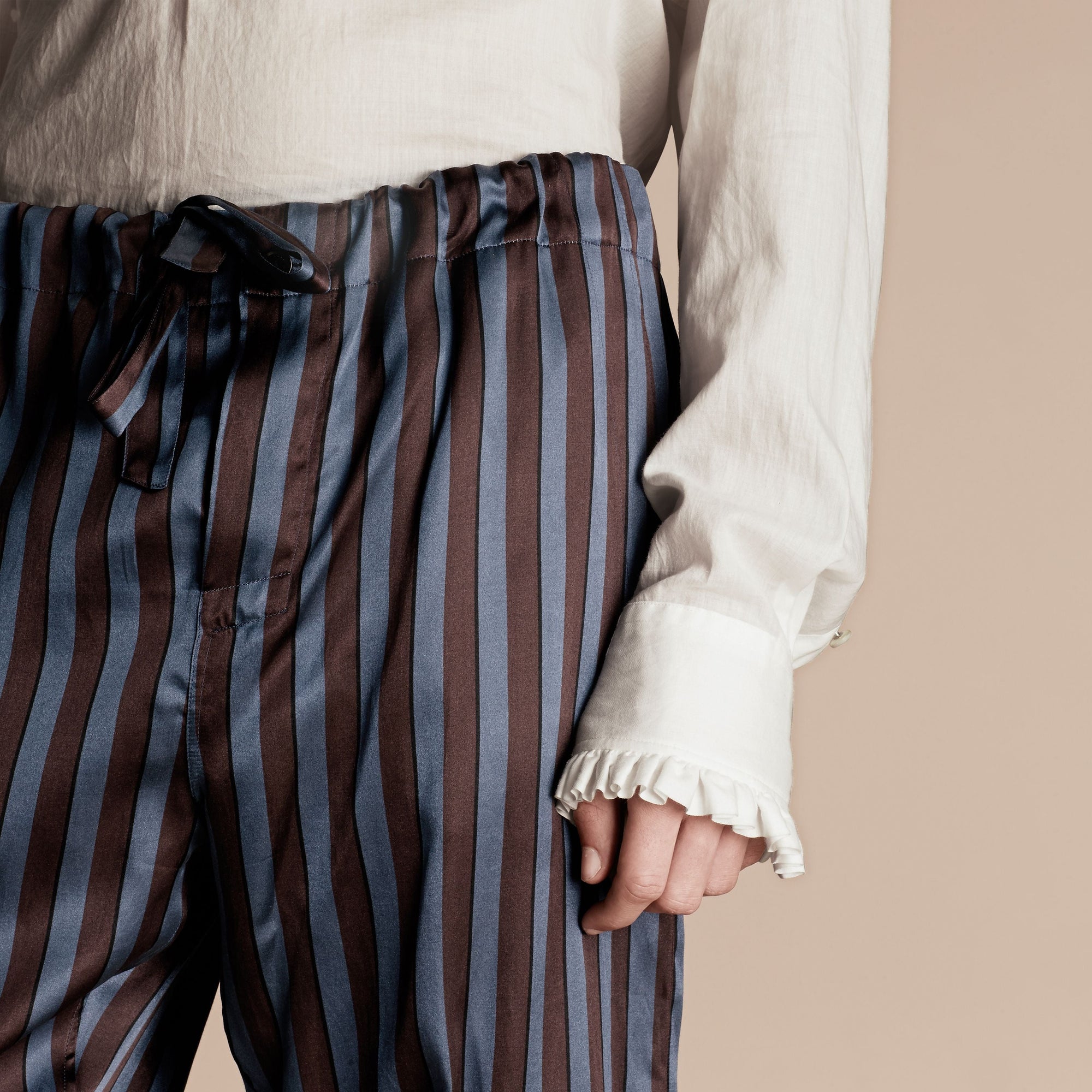 Pantalon de style pyjama en soie et coton à rayures - Navy