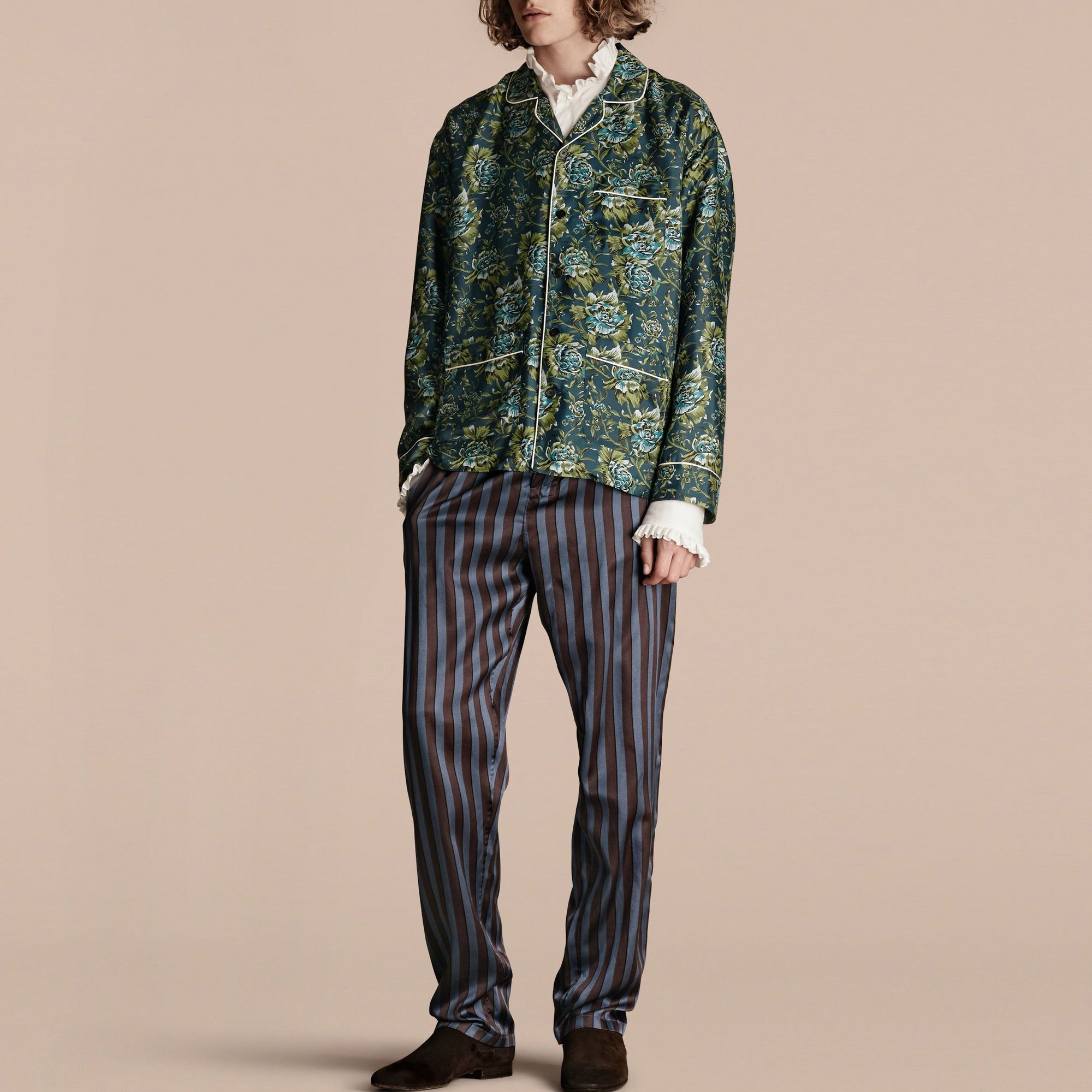 Pantalon de style pyjama en soie et coton à rayures - Navy