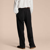 Pantalon large en laine enduite tissée en Angleterre - Navy Black