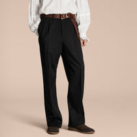 Pantalon large en laine enduite tissée en Angleterre - Navy Black
