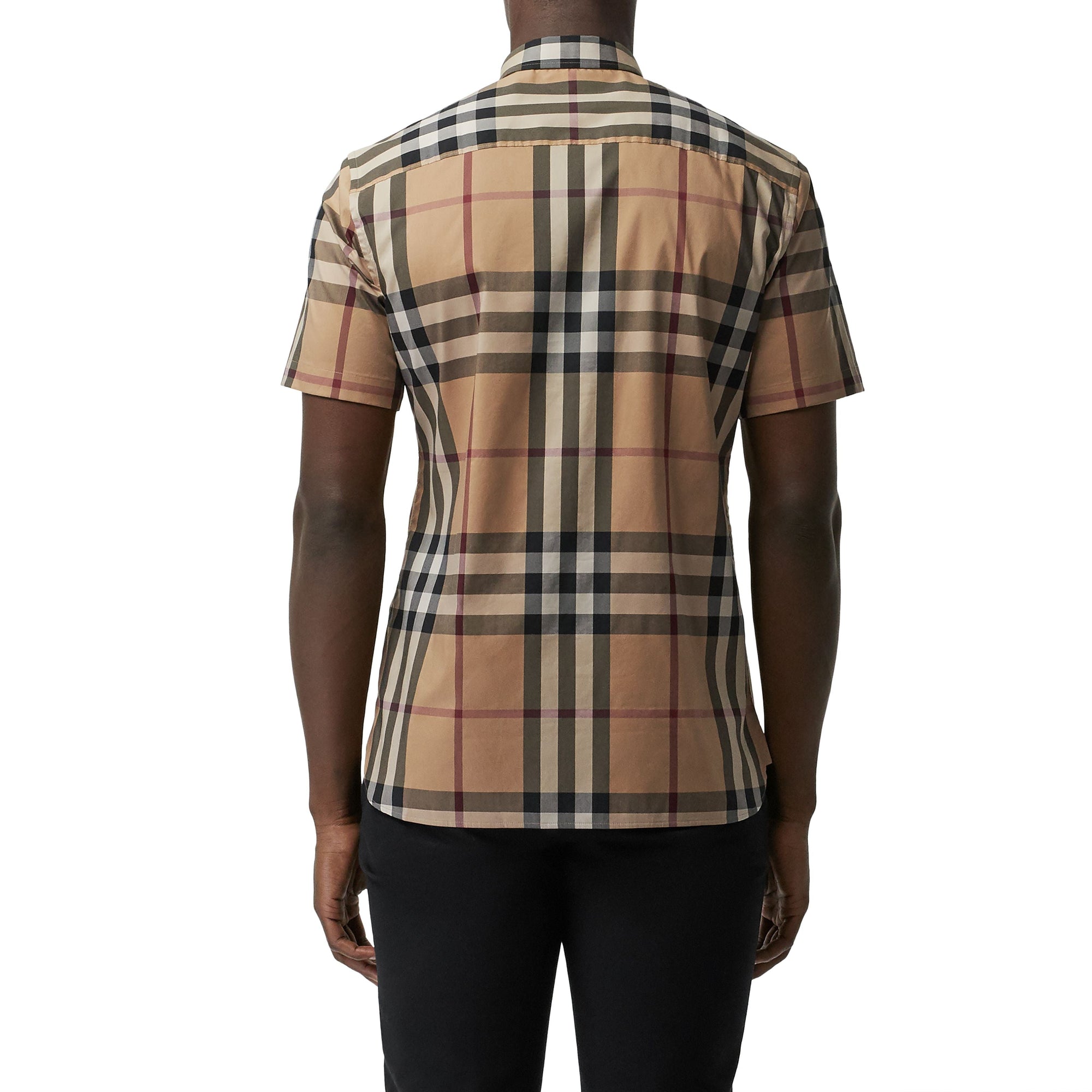 Chemise en coton extensible à manches courtes avec motif check - Camel