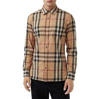 Chemise en coton extensible à motif check - Camel