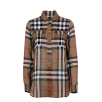 Chemise en coton à motif check avec patte - Taupe Brown