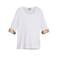 Haut en coton extensible avec revers à motif check - White