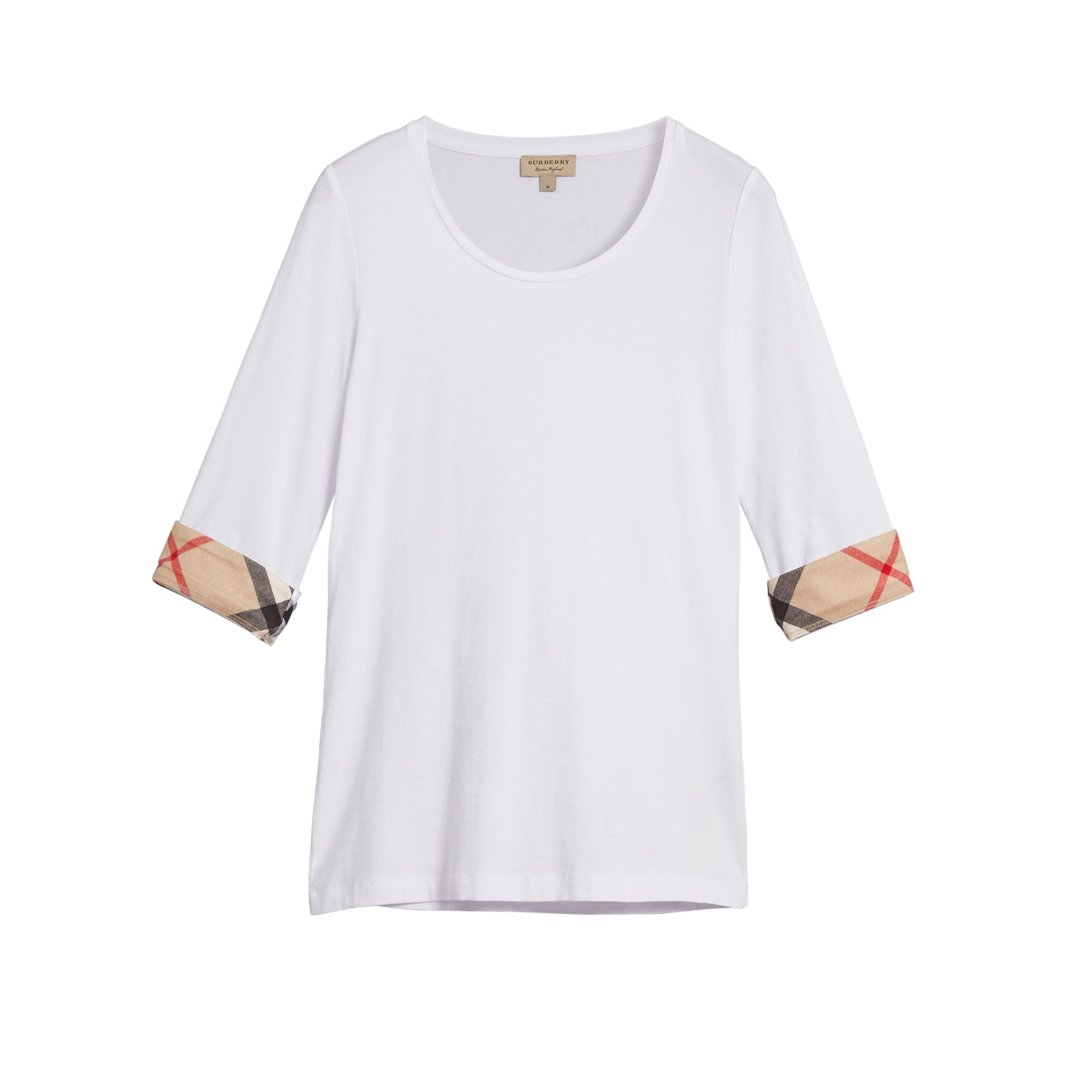 Haut en coton extensible avec revers à motif check - White
