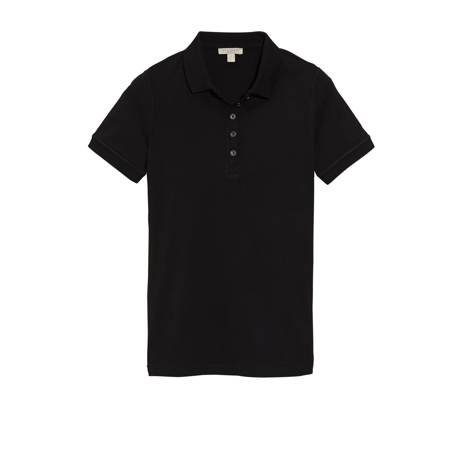 Polo en piqué de coton extensible avec éléments check - Black