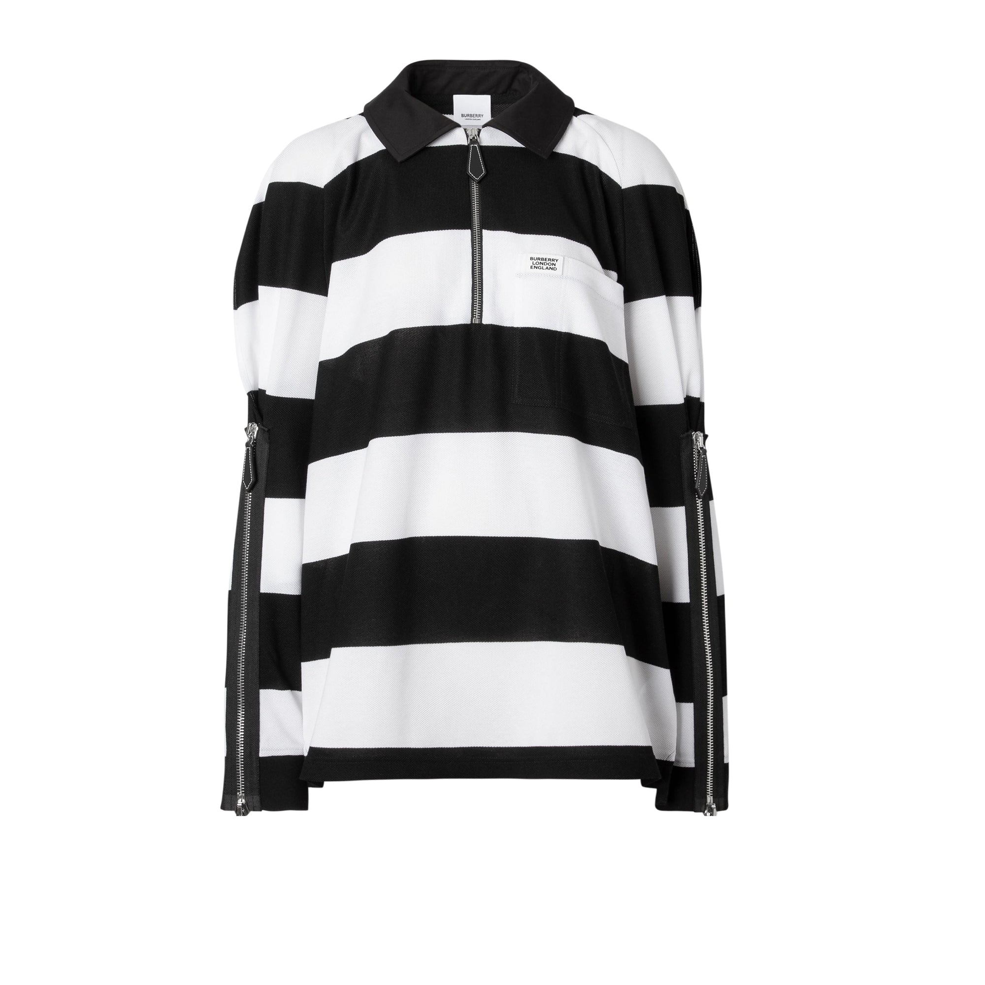 Polo de rugby oversize en piqué de coton rayé avec zip - Black Pattern