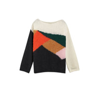 Pull en soie et mohair mélangés à motif en intarsia géométrique - Black
