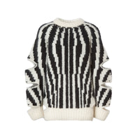 Pull manches découpés en jacquard de laine & mohair - Black & White
