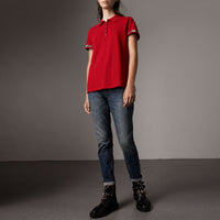 Polo en piqué de coton extensible avec éléments check - Military Red