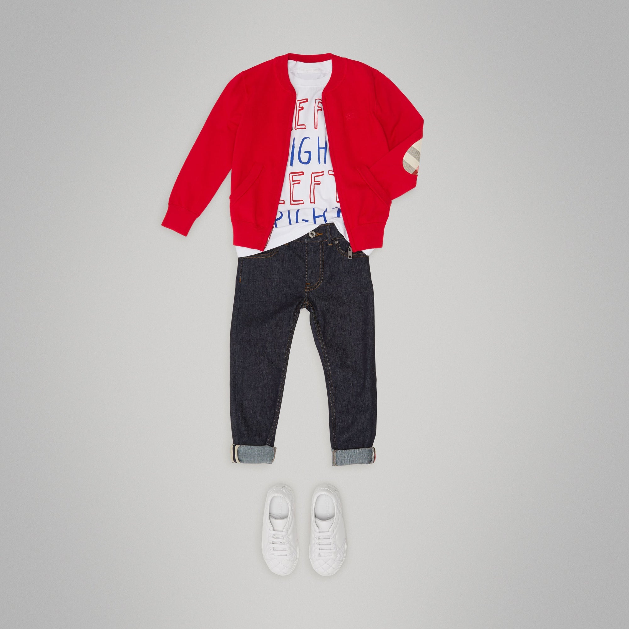 Cardigan bomber en coton avec coudières à motif check - Military Red
