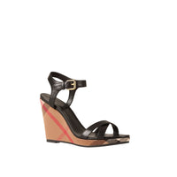 Sandales compensées en cuir avec motif House check - Black