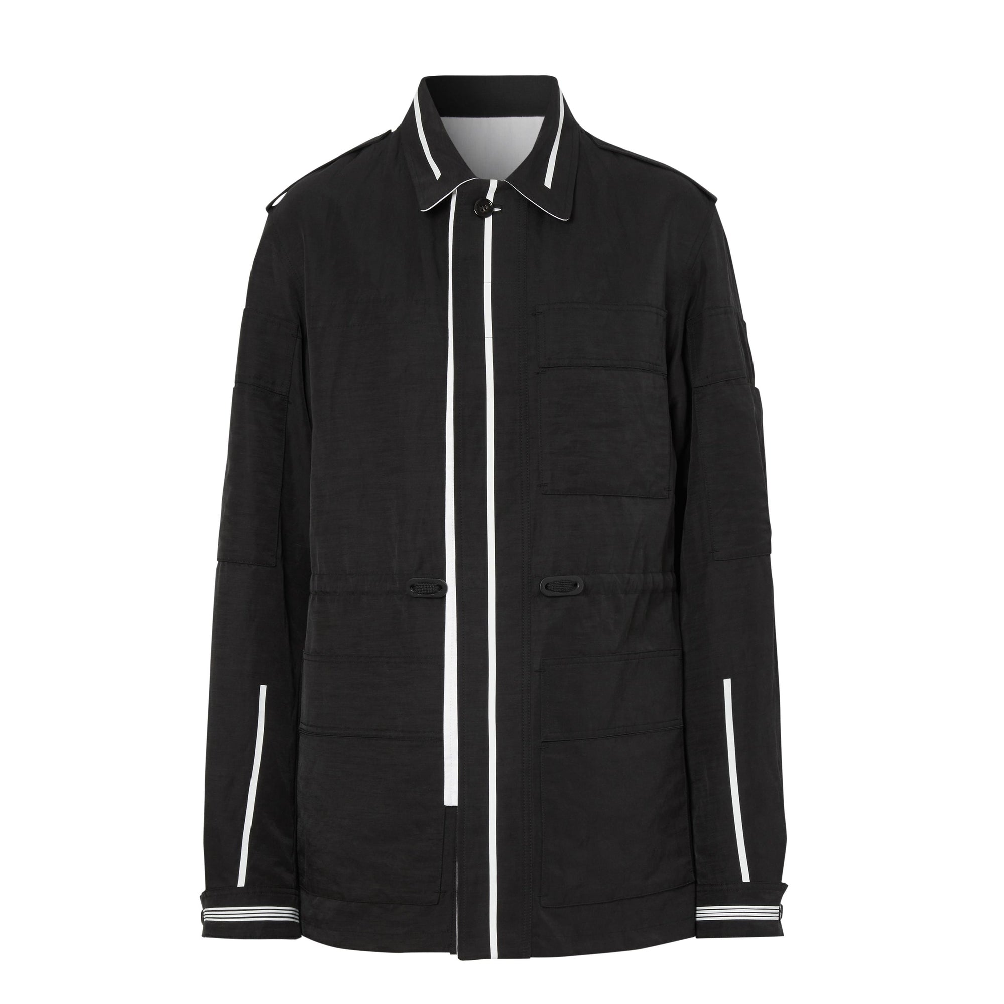 Veste utilitaire en lin technique rayée réversible - Black