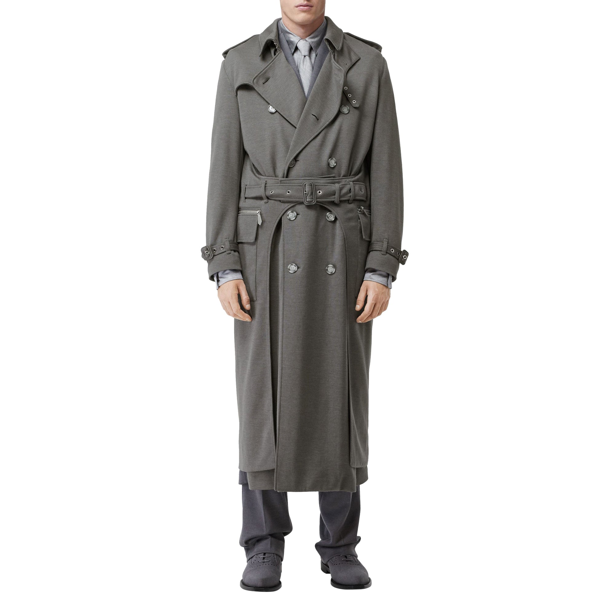 Trench en cachemire et soie avec poches cargo - Cloud Grey