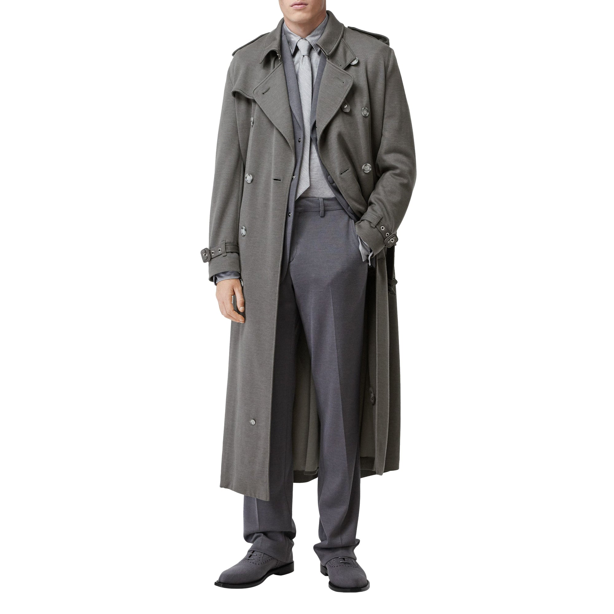 Trench en cachemire et soie avec poches cargo - Cloud Grey