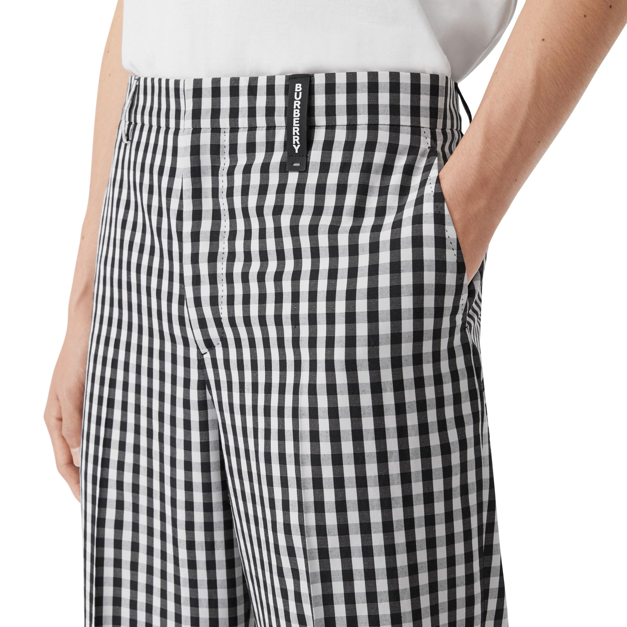 Pantalon de costume ample en laine technique vichy - Black Pattern